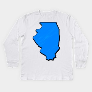 Bright Blue Illinois Outline Kids Long Sleeve T-Shirt